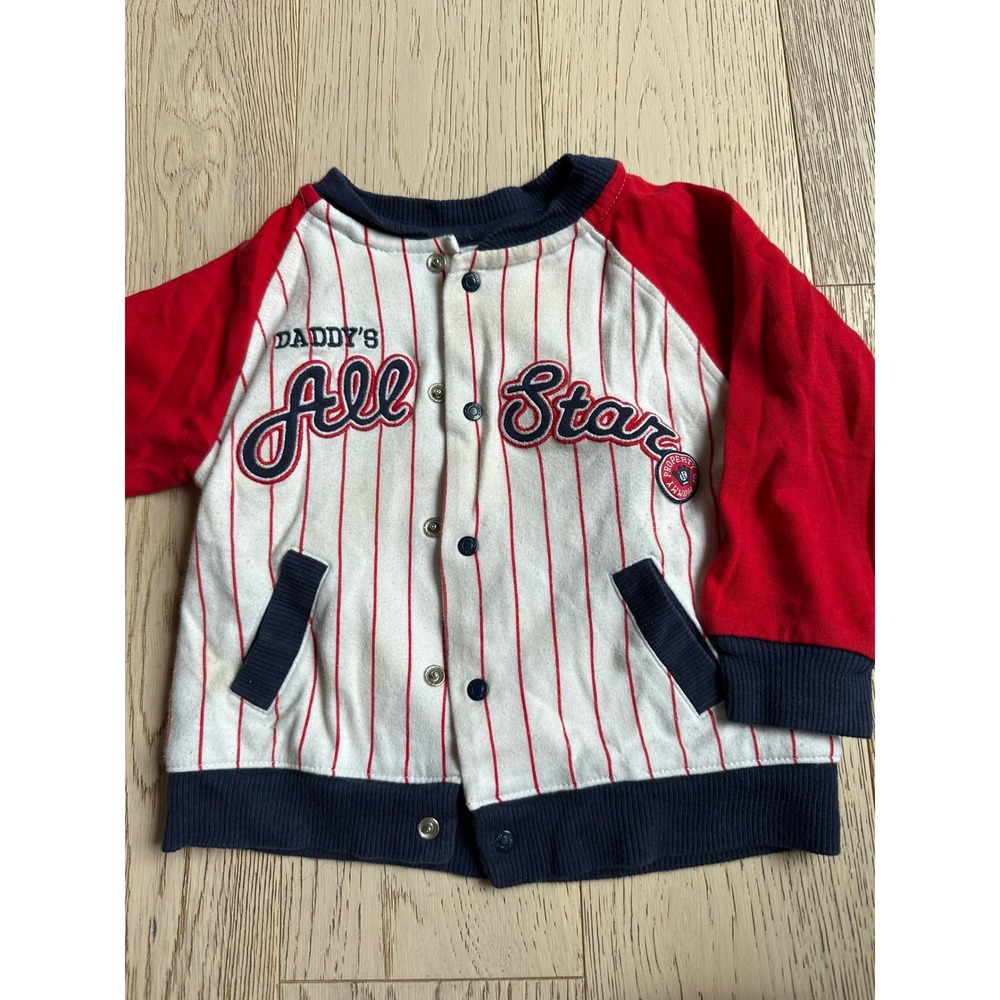 Carters Baby Boy Baseball Cardigan Daddys All Star Pinstripe Red White 18 Months